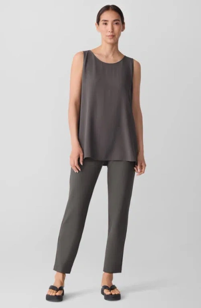 Eileen Fisher Stretch Crepe Flat Front Slim Ankle Pants In Rye In Gray