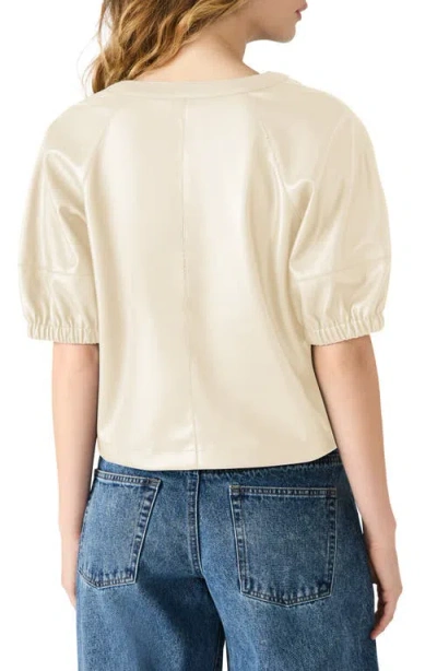 Steve Madden Roxanne Faux Leather Split Neck Top In White