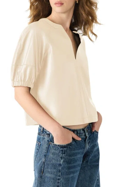 Steve Madden Roxanne Faux Leather Split Neck Top In White
