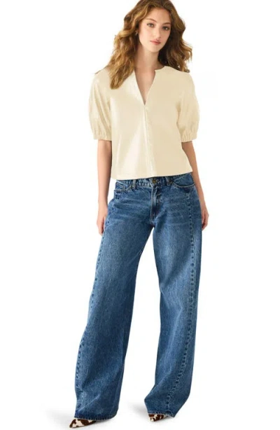 Steve Madden Roxanne Faux Leather Split Neck Top In White