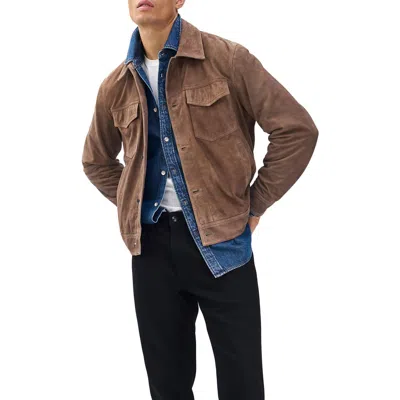 Rag & Bone Water Repellent Goatskin Suede Trucker Jacket In Brown