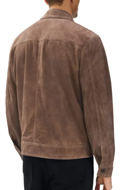 Rag & Bone Water Repellent Goatskin Suede Trucker Jacket In Brown