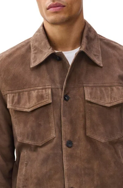 Rag & Bone Water Repellent Goatskin Suede Trucker Jacket In Brown