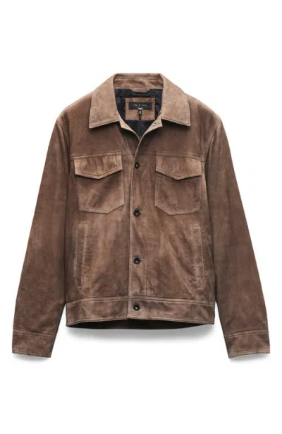 Rag & Bone Water Repellent Goatskin Suede Trucker Jacket In Brown