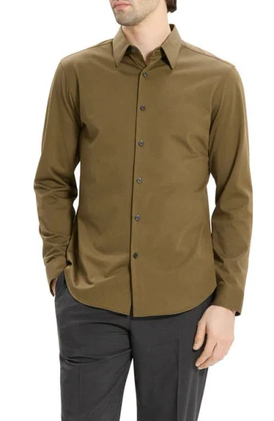 Theory Sylvain Nd Structure Knit Button-up Shirt In Green