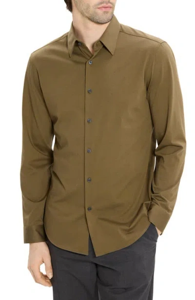 Theory Sylvain Nd Structure Knit Button-up Shirt In Green