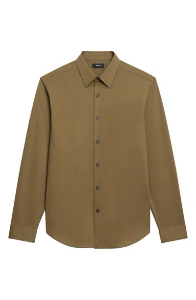 Theory Sylvain Nd Structure Knit Button-up Shirt In Green