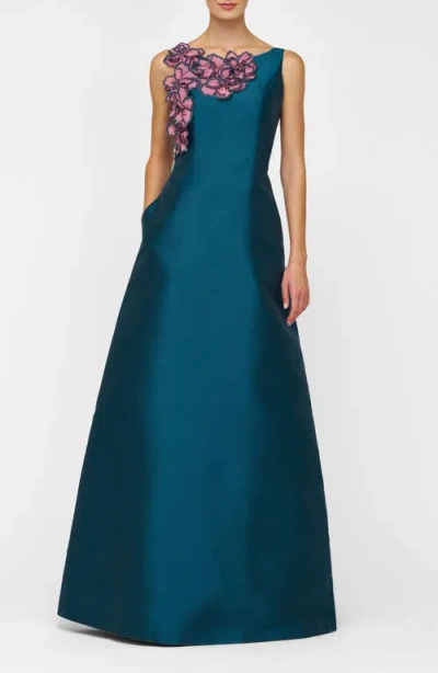 Kay Unger Giselle Embellished A-line Evening Gown In Blue