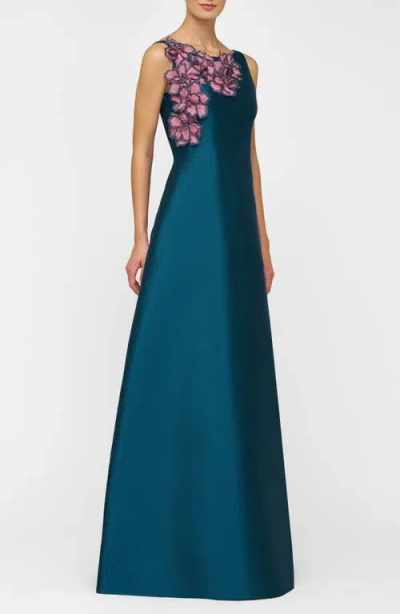 Kay Unger Giselle Embellished A-line Evening Gown In Blue