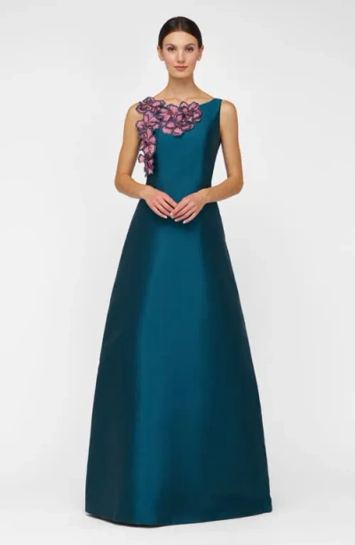 Kay Unger Giselle Embellished A-line Evening Gown In Blue