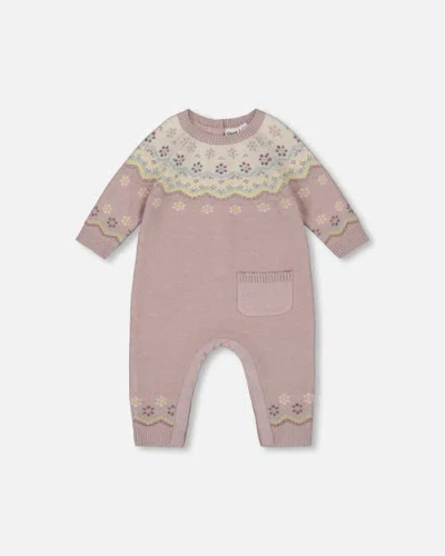 Deux Par Deux Jacquard Knitted Romper Keepsake In Pink