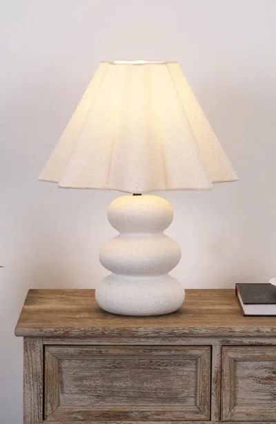 Brightech Kelsey 17.5" Modern Organic Shape Led Table Lamp With Ceramic Base And Wavy Cotton Fabric  In White