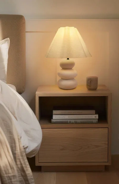 Brightech Kelsey 17.5" Modern Organic Shape Led Table Lamp With Ceramic Base And Wavy Cotton Fabric  In White