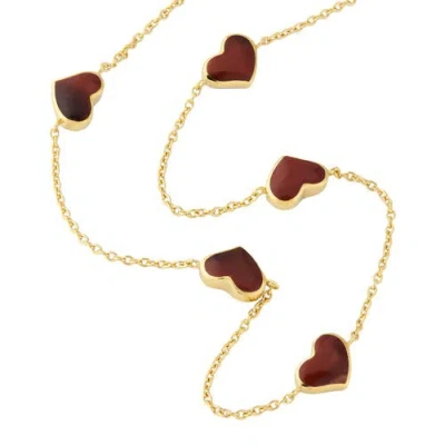 Jan Leslie Five Station Heart 30" Necklace Set In Sterling Silver With 18k Gold Overlay In Gold