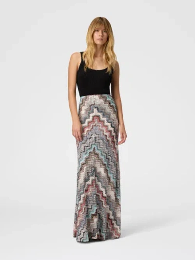 Missoni Flared Long Skirt In Viscose With Zigzag Pattern In Multi