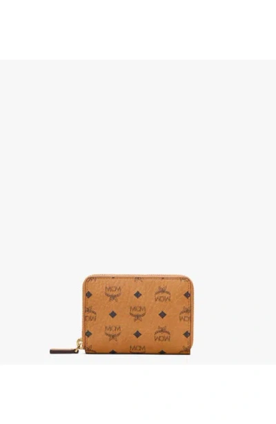 Mcm Visetos Zip Around Small Wallet In Brown