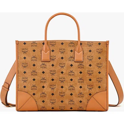 Mcm Munich Large Tote Bag With Shoulder Strap In Brown