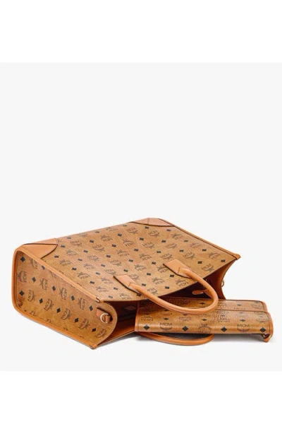 Mcm Munich Large Tote Bag With Shoulder Strap In Brown