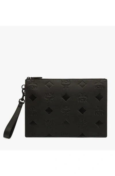 Mcm Aren Wristlet Pouch In Maxi Monogram Leather In Black