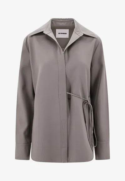 Jil Sander Wool Shirt With V-neckline And Front Tie In Gray