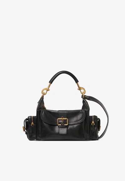 Chloé Camera Bag Black Shoulder Bag With Logo Buckle And Removable Handle In Leather Woman