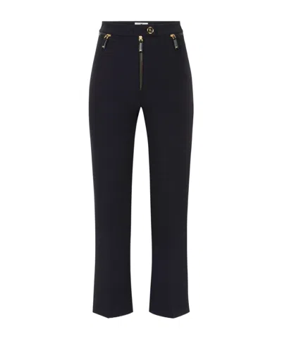 Elisabetta Franchi Straight-leg Cropped Crepe Pants With Gold Accents In Black