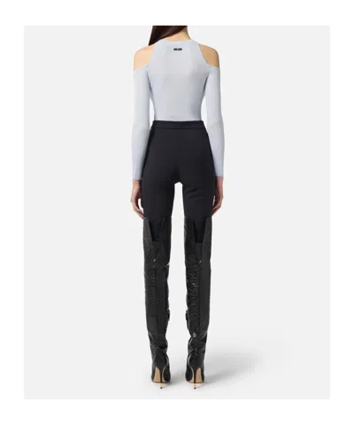 Elisabetta Franchi Straight-leg Cropped Crepe Pants With Gold Accents In Black