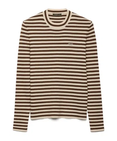 Prada Superfine Wool Striped Crew-neck Sweater In Multi