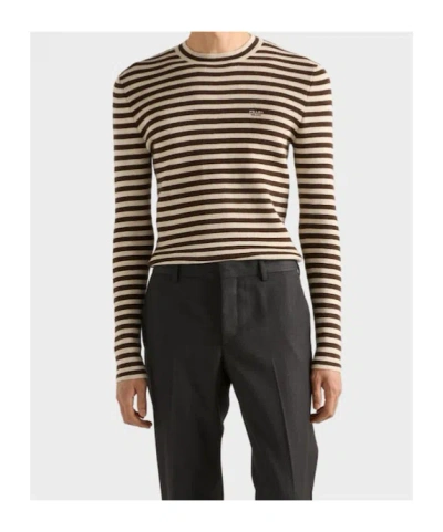 Prada Superfine Wool Striped Crew-neck Sweater In Multi