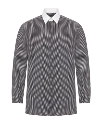 Tom Ford Cotton Shirt With Diamond Print And Contrast White Collar In Gray