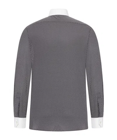 Tom Ford Cotton Shirt With Diamond Print And Contrast White Collar In Gray