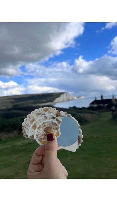 Solar Eclipse Hand-painted Seashell Compact Mirror In Multi