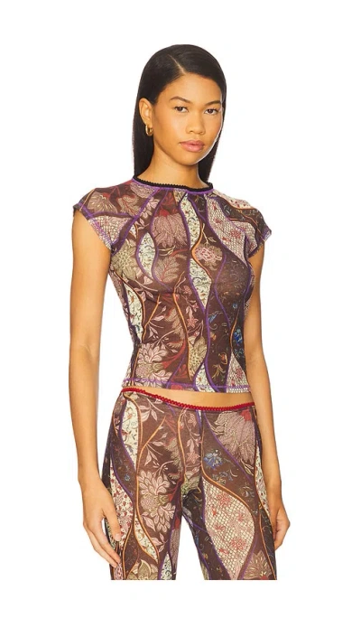 Siedres Floral-pattern Mesh Top In Multi
