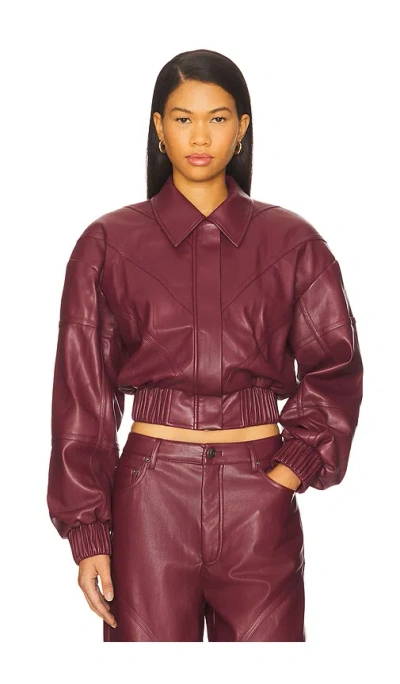 Rotate Birger Christensen Collared Panel Detailing Bomber Jacket In Burgundy