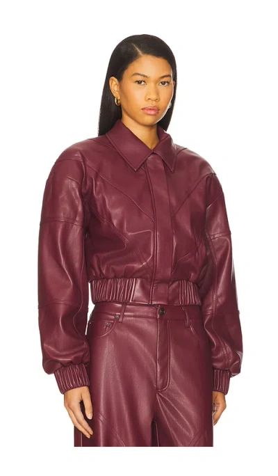 Rotate Birger Christensen Collared Panel Detailing Bomber Jacket In Burgundy