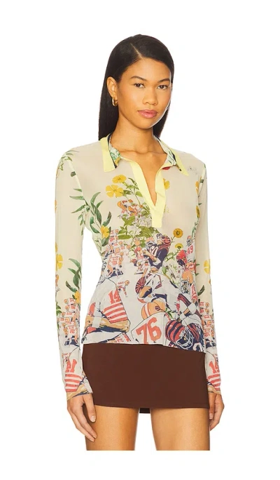 Monse Printed Mesh Polo Top In Multi