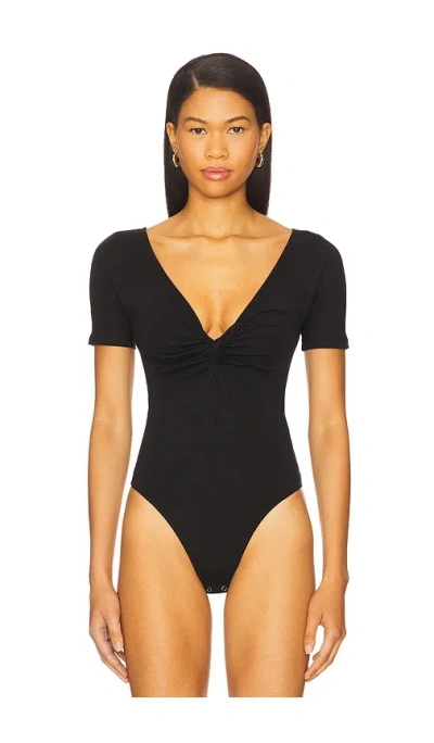 Good American Jersey Twist Front Thong Bodysuit Black001 In Black