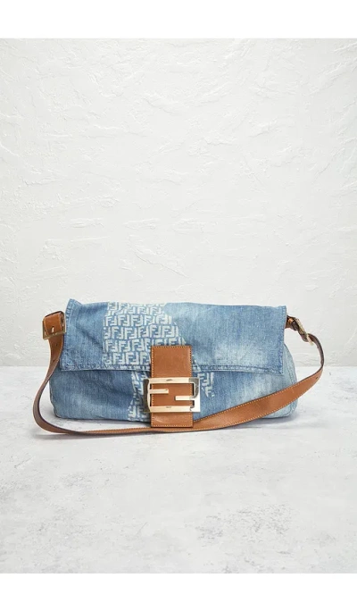 Fwrd Renew Fendi Denim Zucchino Baguette Shoulder Bag In Blue