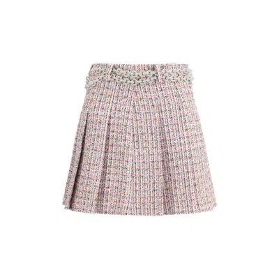 Self-portrait Boucle Pleated Mini Skirt Chain In Pink