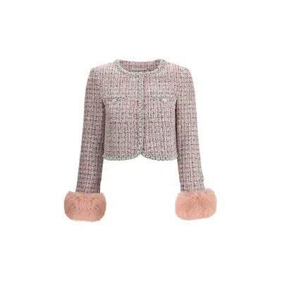 Self-portrait Self Portrait Crystal-embellished Tweed Jacket In Pink