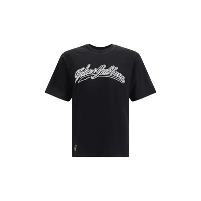 Dolce & Gabbana Men Cotton T-shirt With Embossed Logo Embroidery In Black