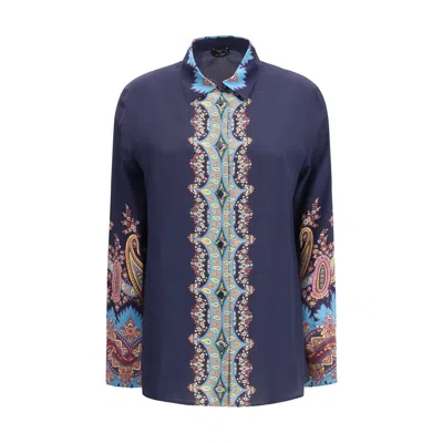 Etro Paisley-print Silk Shirt In Blue