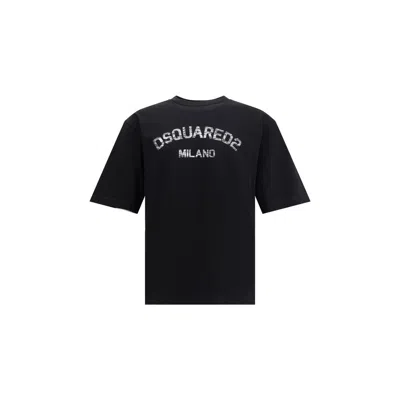 Dsquared2 Loose Fit Tee Logo Dsq2 Milano Sbiadito Effetto Texture Jersey Di Cotone T-shirt In Black