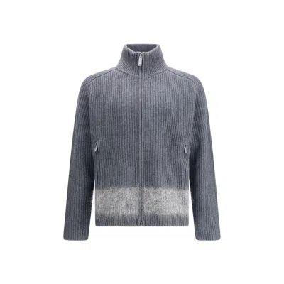 Dsquared2 Full-zip Cardigan With Mohair Inlay In Gray