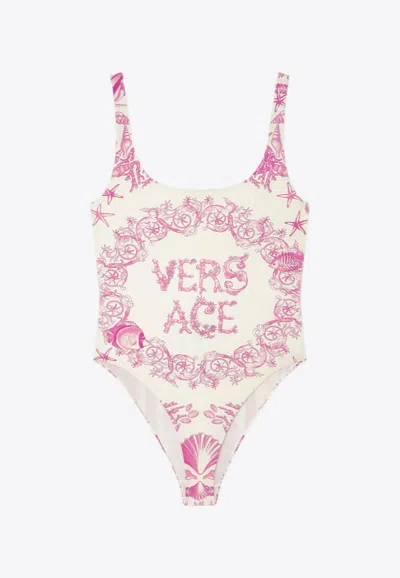 Versace Underwater Barocco Print One-piece Swimsuit In Pink