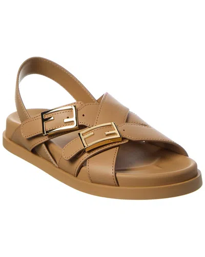 Fendi Feel Buckle-strap Leather Sandals In Brown