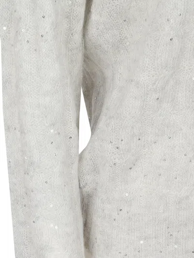 Brunello Cucinelli Light Grey Cable Knit Sweater In White