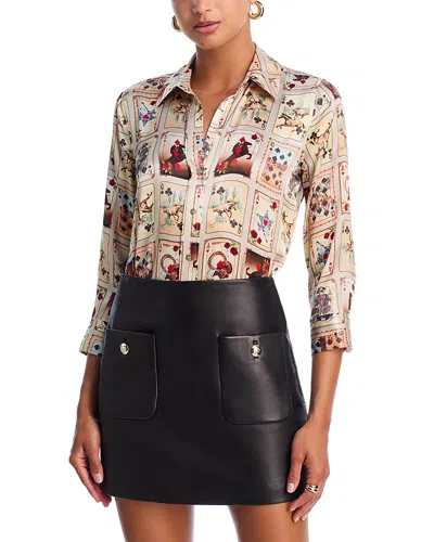 L'agence Dani Printed Silk Blouse In Gray