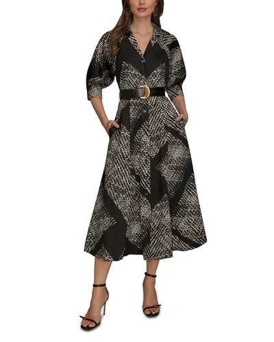 Donna Karan Belted Midi Shirt Dress In Multi