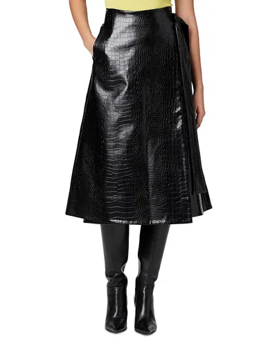 Toccin Beatrice Croc-embossed Vegan Leather Wrap Skirt In Black